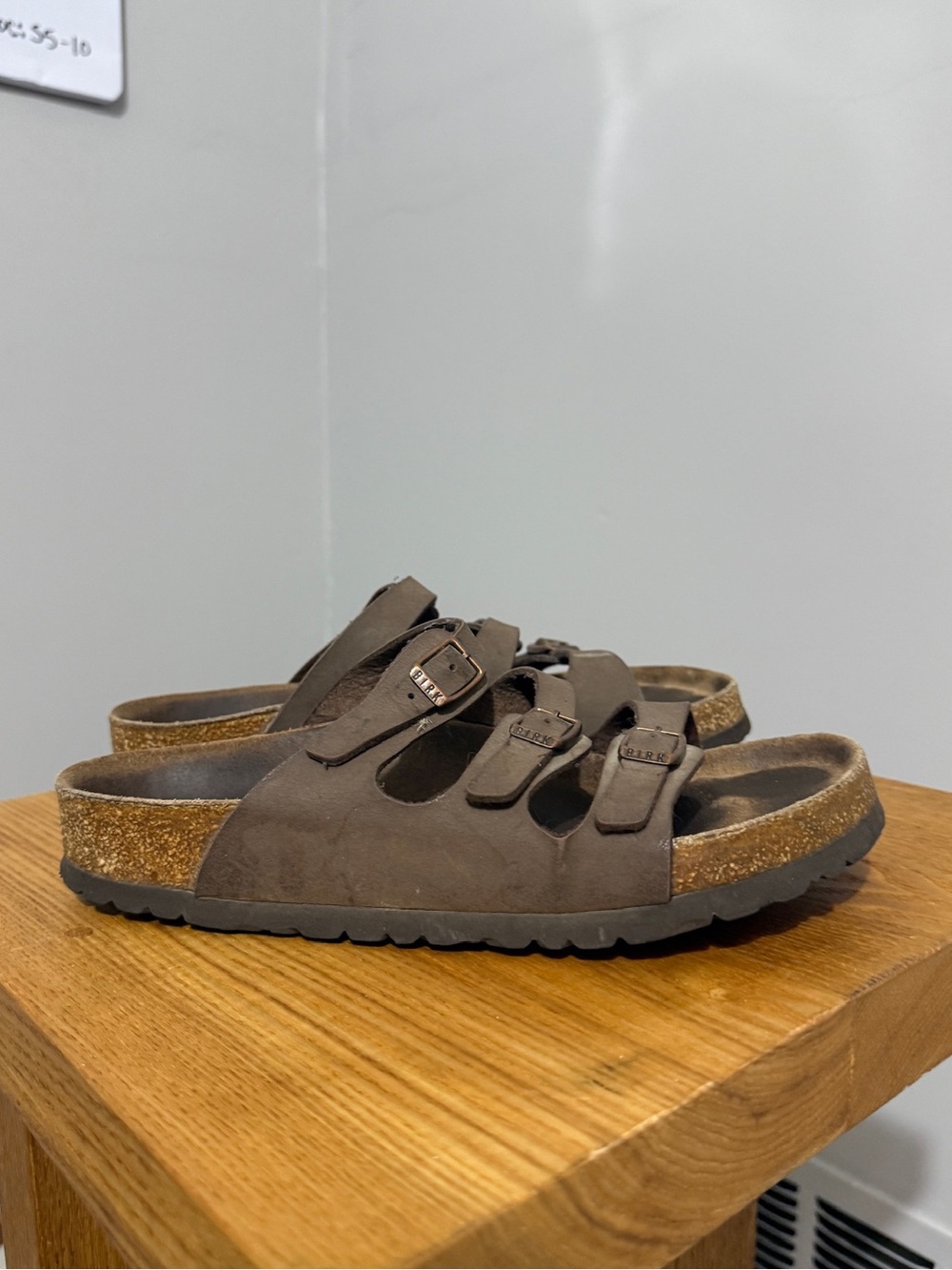 Birkenstock Florida Sandals Womens 39 8 8.5 Brown Triple Strap Buckle Slides